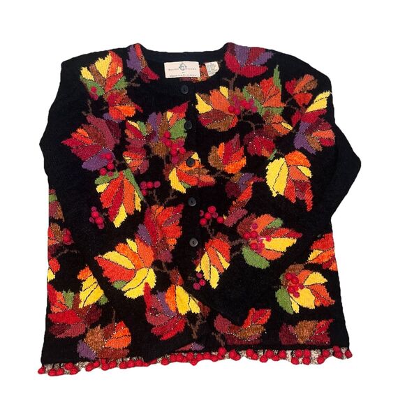 Design Options By Philip And Jane Gordon Fall Leaf Cardigan Sweater Medium Warm - Picture 13 of 13